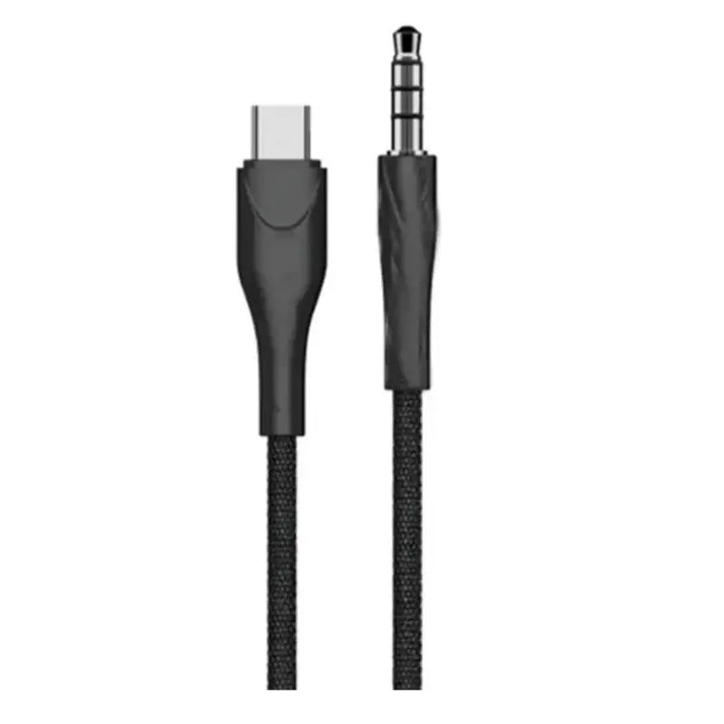 POWERO+ STEREO LINK PREMIUM BRAIDED CABLE 3.5MM TO Type-C 1M – BLACK