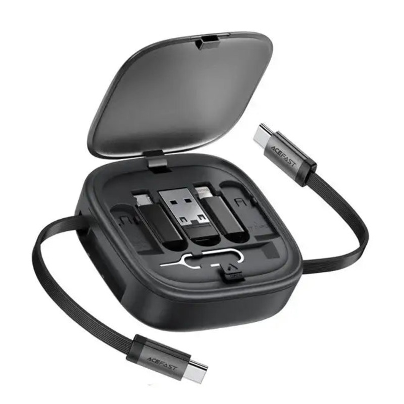 AceFast | 18491 | J3 | Multifunctional Travel Set With Retractable Charging Data Cable | Black