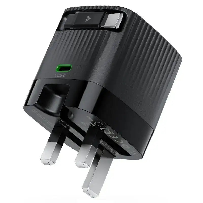 AceFast | 18502 | A129 | PD65W Folding Gan Charger (Usb C+Usb C) With Retractable Cable | UK | Black