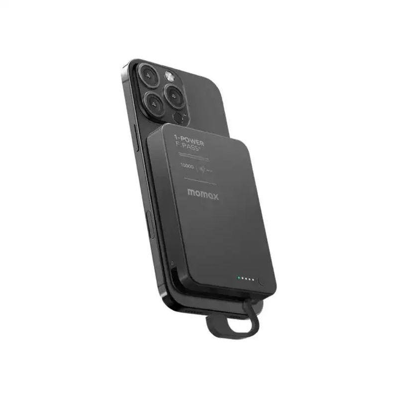 IP158D | Momax 1-PowerF.Pass+10000mAhBatteryPackwithBuilt-inCableandMagneticattachment| Black