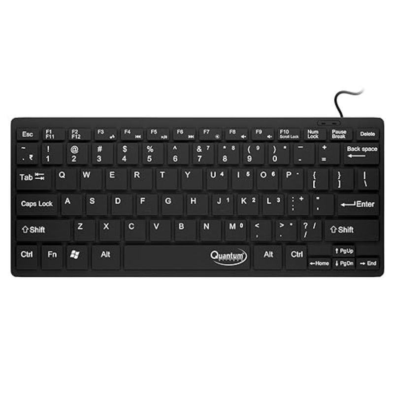 (Open Box) Quantum QHM7307 Mini Spill-Resistant USB Wired Slim Keyboard with Chocolate Keys Having 10 Million keystrokes for Laptop/Desktop (Black)