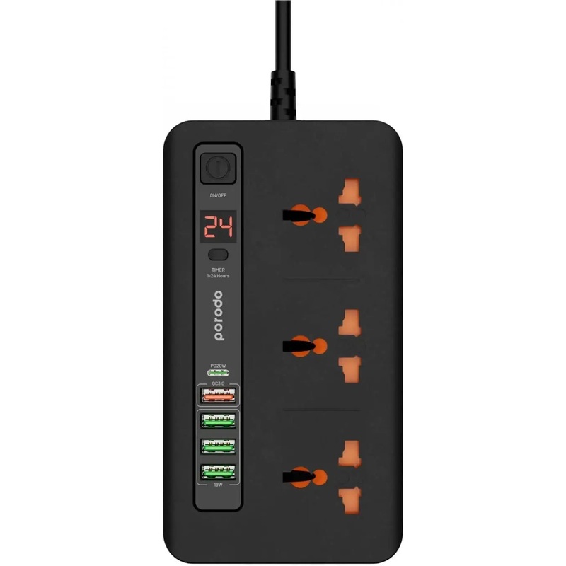 Porodo Multi-Port Power HUB 4 USB-A/USB-C Ultimate Home & Office Kit PD-FWCH013-BK – 2m – Black