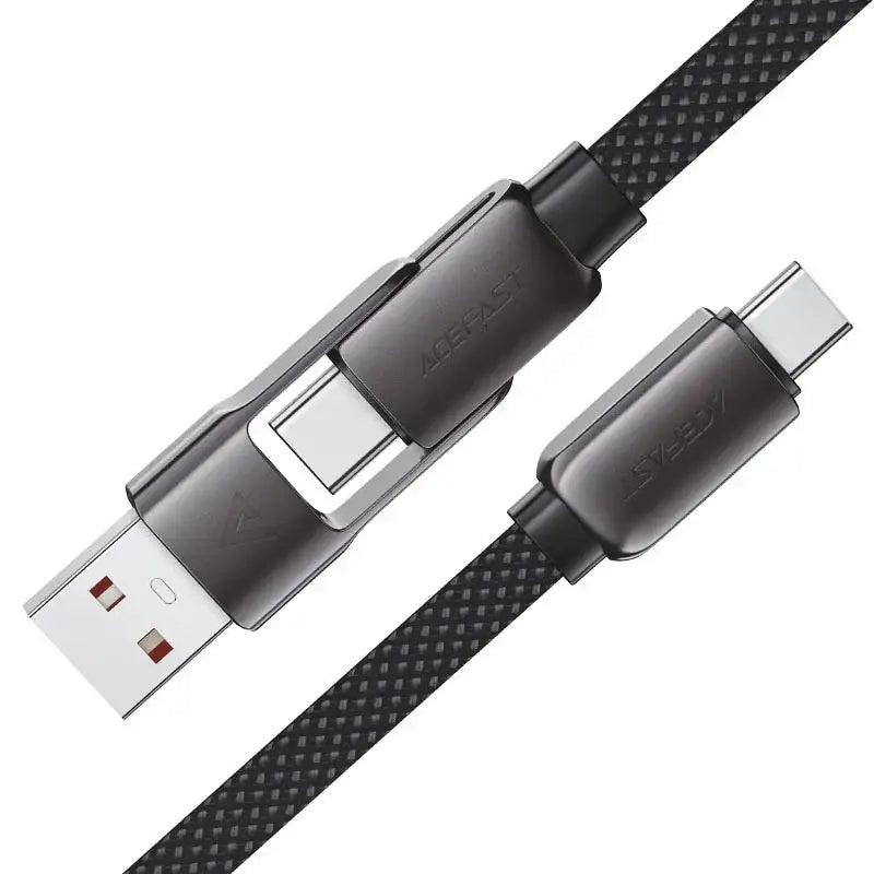 AceFast | 17965 | C13-05 | Usb A/Usb C To Usb C Short Zinc Alloy Connectors Charging Data Cable | Black