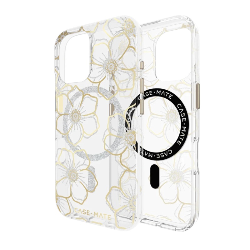 Case-Mate – Floral Gems MagSafe Case for Apple iPhone 16 – Gold