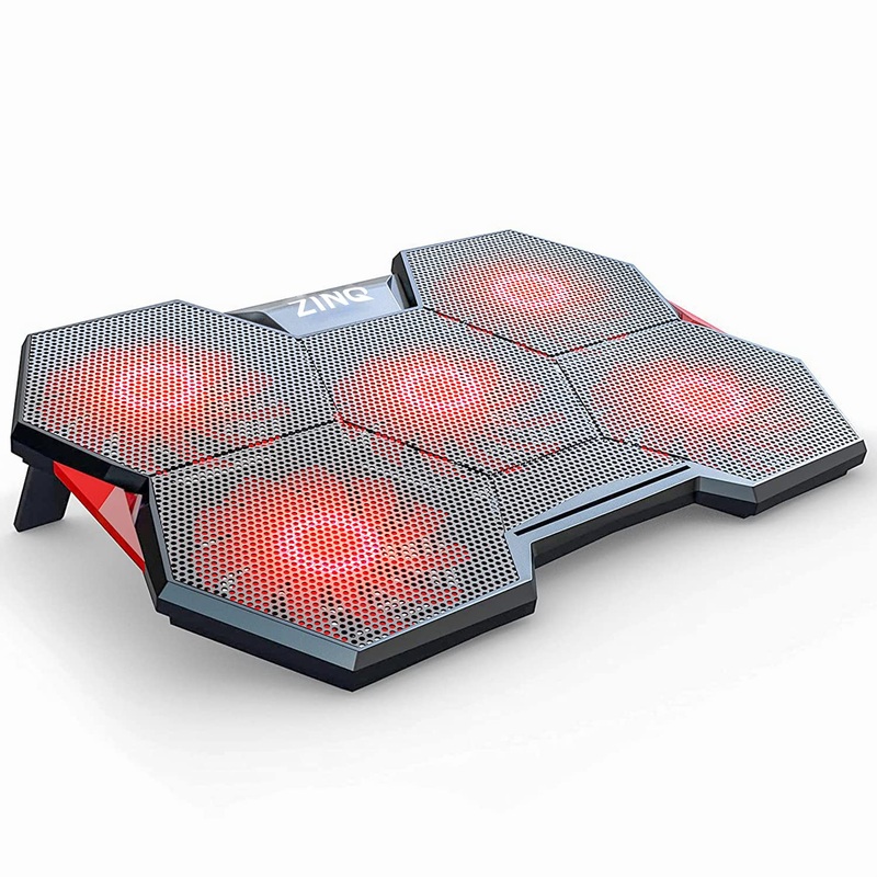 (Open Box) Zinq Technologies Five Fan Cooling Pad and Laptop Stand with Dual Height Adjustment and Dual USB Port Extension (Black)