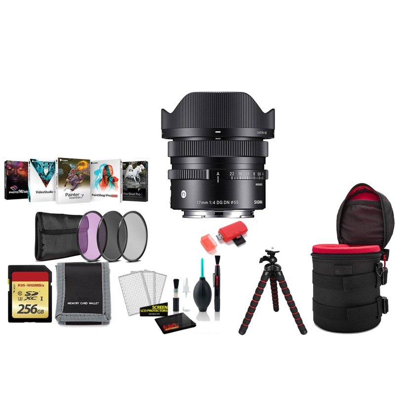 Sigma 17mm f/4 DG DN Contemporary Lens for Sony E Mount with 256GB Memory Card –