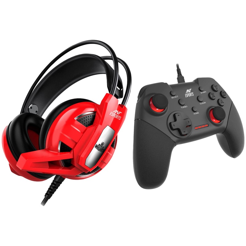 (Open Box) Ant Esports H520W Over-Ear Gaming Headset Red + GP100 Wired Game pad with Mic
