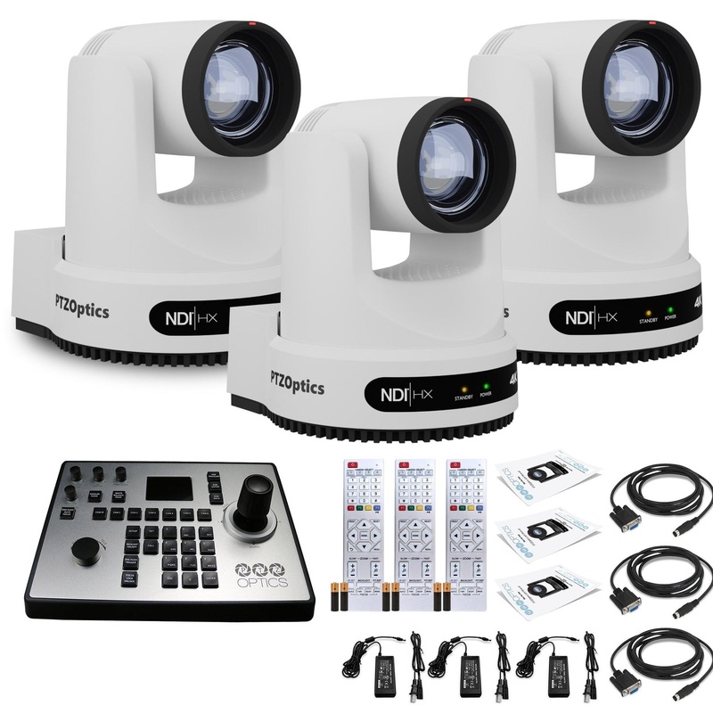 3 x PTZOptics Move 4K PTZ Camera with 12x Zoom (White) (PT12X-4K-WH-G3) + PT-JOY-G4 Controller