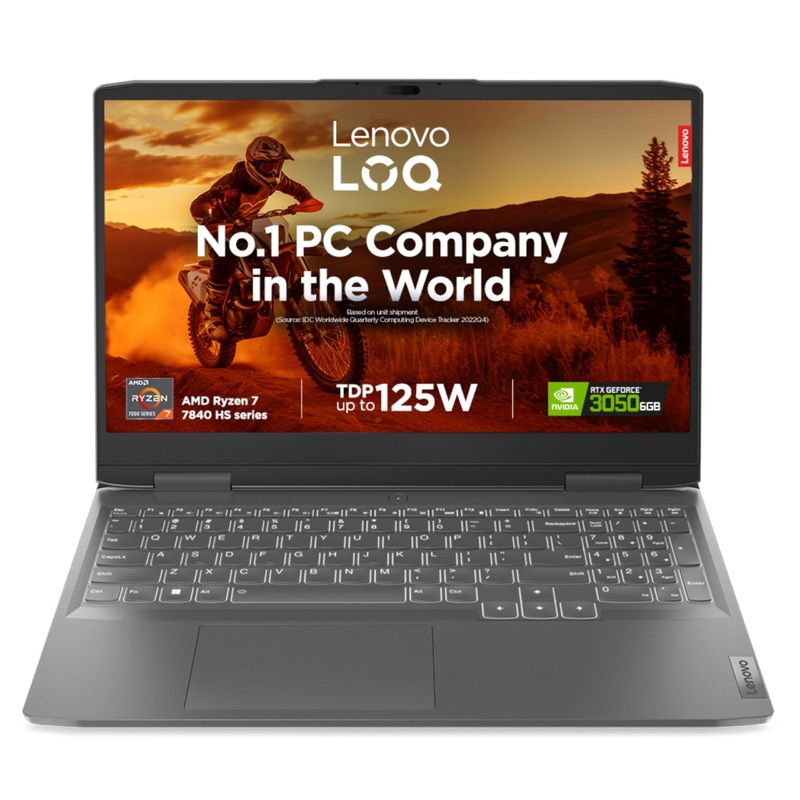 (BRAND REFURBISHED)Lenovo LOQ AI Powered AMD Ryzen 7 7840HS 15.6 (39.6cm) FHD IPS 144Hz 350Nits Gaming Laptop (16GB/512GB SSD/Win 11/NVIDIA RTX 3050 6GB/Office 2021/3 Month Game Pass/Storm Grey/2.4Kg), 82XT004HIN