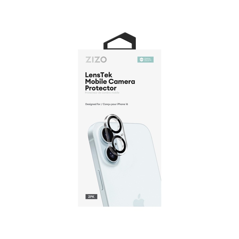 ZIZO LensTek iPhone 16 Camera Lens Protector (2 Pack) – Black