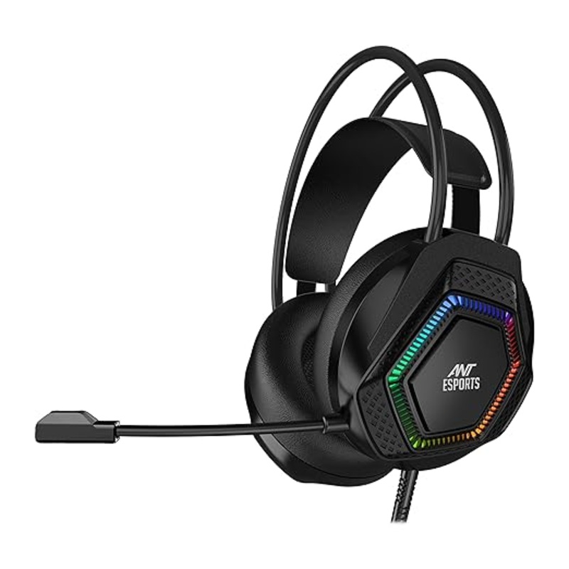 (Open Box) Ant Esports H560 Lightweight RGB Gaming Over Ear Wired Headphones with Mic|3.5MM Jack| Deep Bass| 40 MM Drivers | Compatible with PC/ PS4 / Xbox One/Nintendo/Mobile (Black)