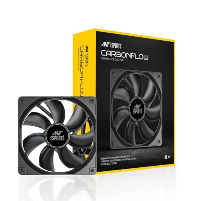 (Open Box) Ant Esports Carbonflow 120mm Case Fan – Black, High Static Pressure, PWM Control, 1300 RPM, 40.0 CFM Airflow