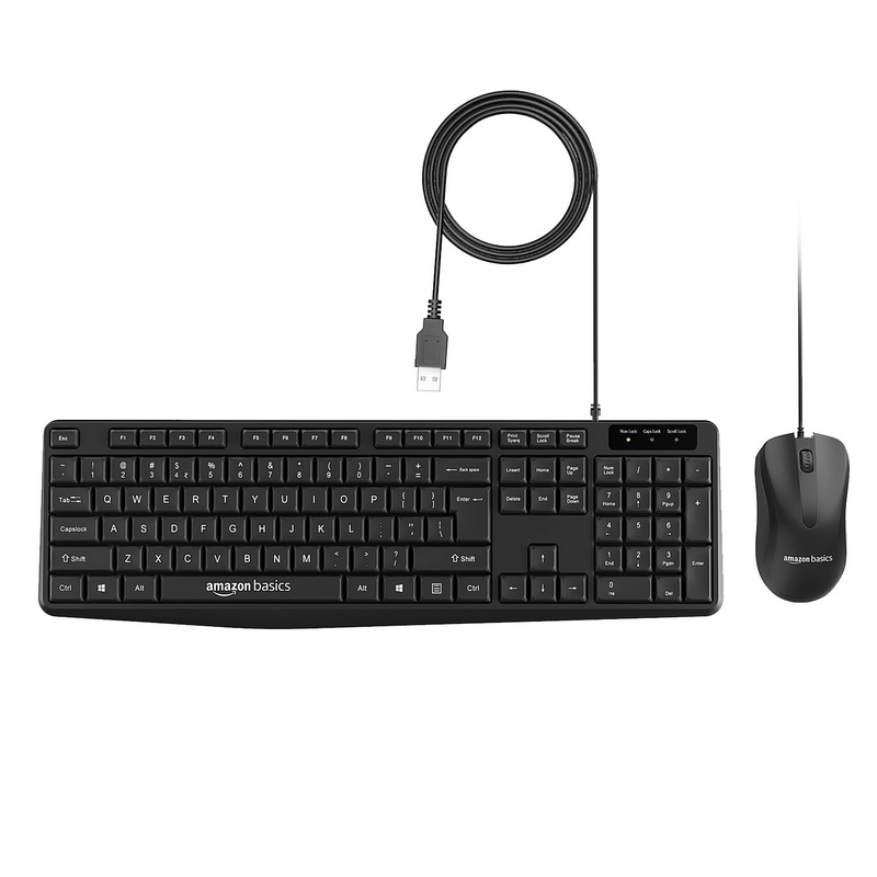 (Open Box) Amazon Basics Wired Keyboard and Mouse Combo l 1200 DPI l for Windows, Mac OS Computer (Black)