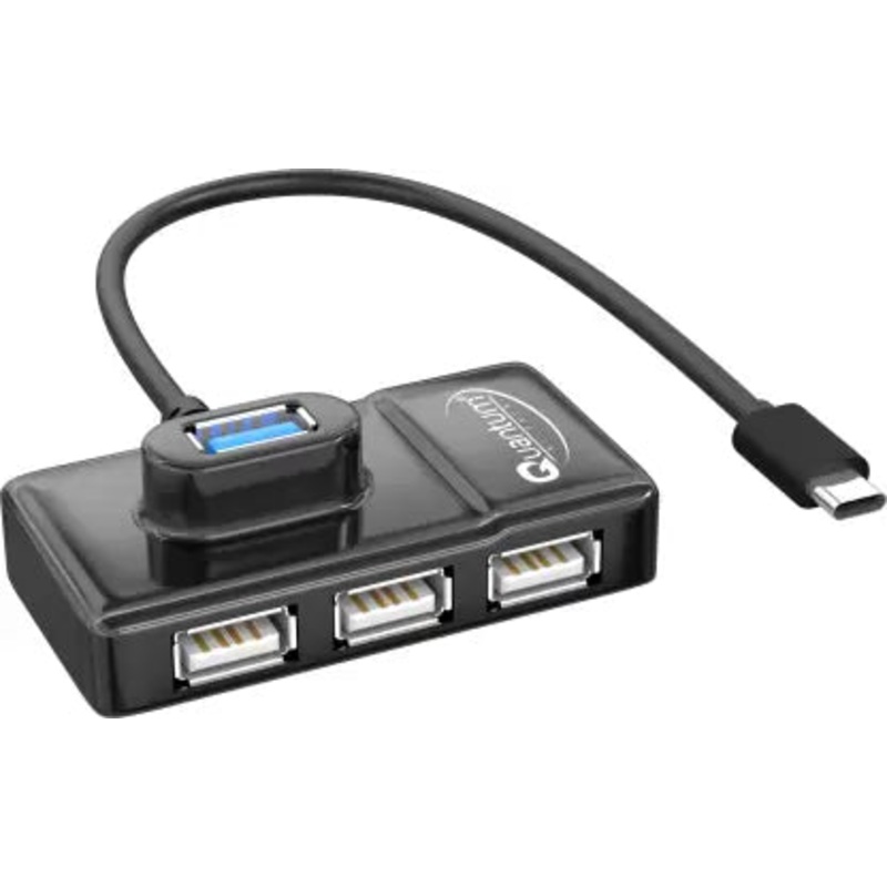 (Open Box) QUANTUM QHM7532 4 Port USB Hub with High Speed Data Transfer for Laptop, PC, Type C USB Hub  (Black)