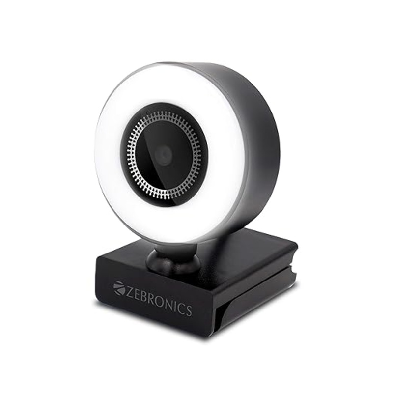 (Open Box) ZEBRONICS Zeb-Ultimate Star webcamera with 5P Lens 1920×1080 Full HD Resolution with Built-in mic, auto White Balance, 16 LED Ring Lights with Brightness Control and 1.58m Cable