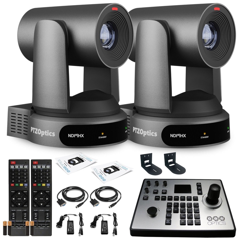 2 x PTZOptics Move 4K PTZ Camera with 30x Zoom (Gray) (PT30X-4K-GY-G3) + PT-JOY-G4 Controller + 2 x Wall Mount