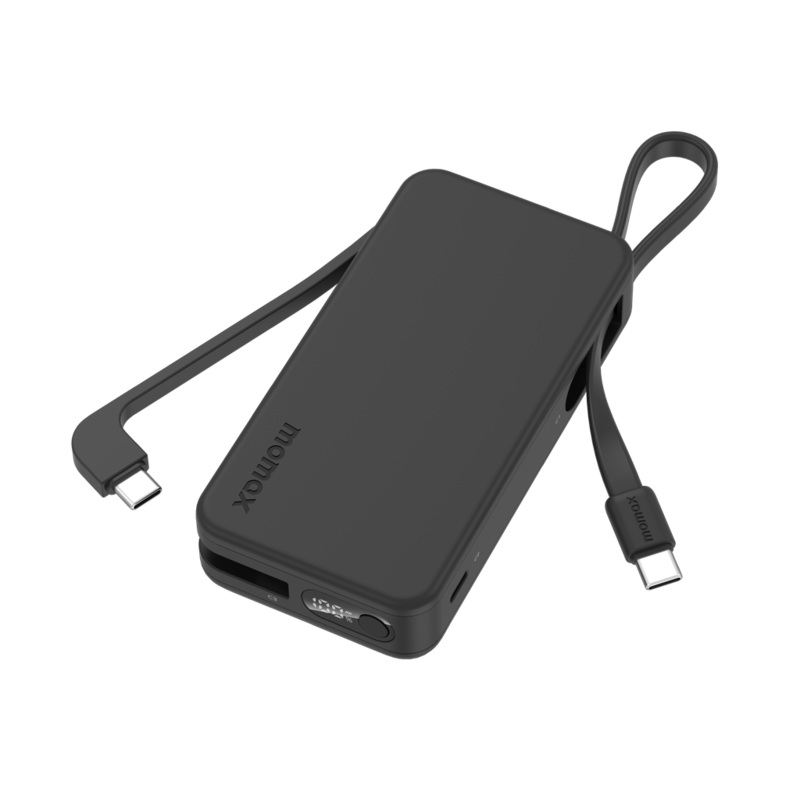 Momax 1-Power Vital Battery Pack 10000mAh With Dual Built-In USB-C Cable | Black