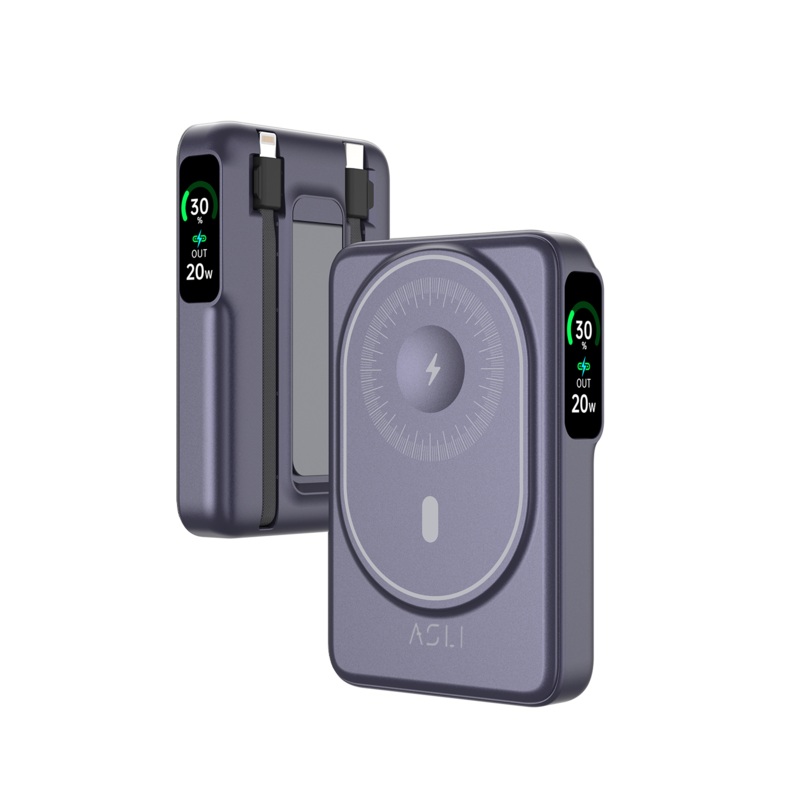 Asli Global Magcrest Hub 6-in-1 Magnetic 10000mAh PD Wireless Power Bank | Purple